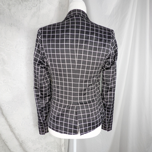 ☀️Forever 21 plaid blazer jacket Small black White checks geometric - Picture 4 of 16